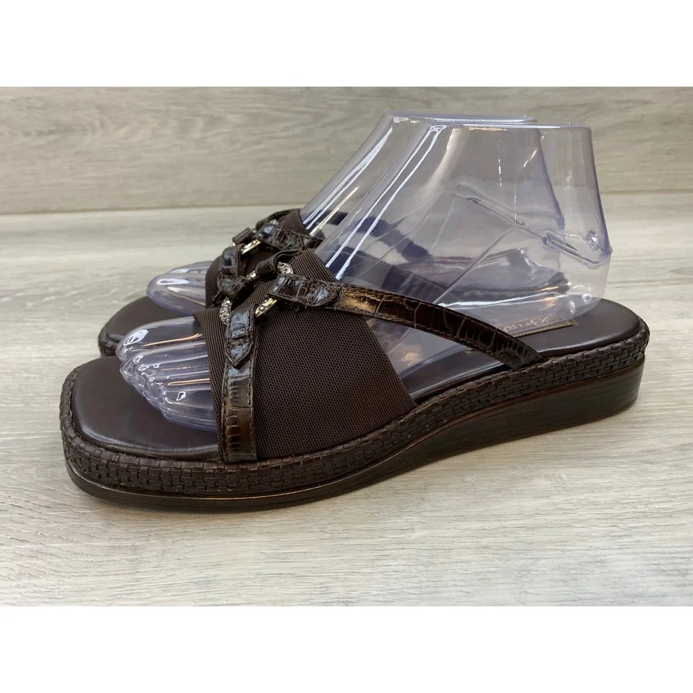 Brighton Natalie Women's Brown Croc Embossed Platform Sandals Ring 8 Shoes